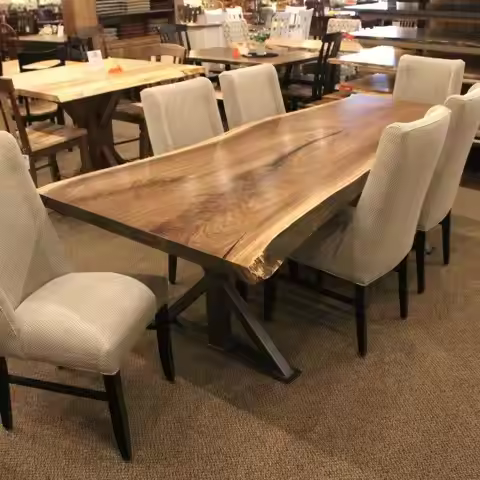 Solid Walnut Wood Slab Dining Table Large Live Edge Wood Slab for Restaurant Use Natural Wood with C