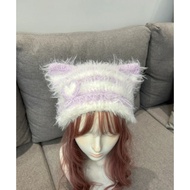 HANDMADE CAT BEANIE/FURRY CAT BEANIE/FUR CAT HAT CAT BEANIE/KOREAN BEANIE HAT STRAWBERRY/CUTE HAT BE