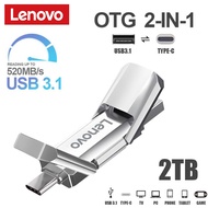 {Shirelle อุปกรณ์อิเล็กทรอนิกส์} Lenovo USB 3.1 2 Flash Drive USB รูปกระต่าย2 IN 1 OTG 1TB 512GB โลหะความเร็วสูง U ดิสก์หน่วยความจำ Type C ติดกันน้ำจัดเก็บข้อมูลมือถือ