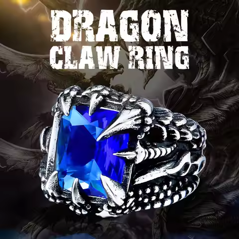 Cool Dragon Claw Ring With Red/Blue/Black Stone Stainless Steel CZ Ring Man's Hiqh Quality Jewelry W