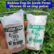 Screen printing of 16 oz ready-to-use orange ice motif cups
