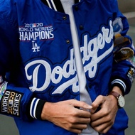 Mens Varsity Jacket Baseball Los Angeles Dodgers Blue Full Embroidery - Seven Time Win