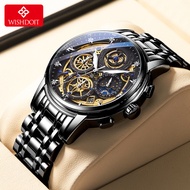 WISHDOIT Jam Tangan Pria Asli Anti Air Baja Tahan Karat Bisnis Bercahaya Kronograf Fashion Multifung