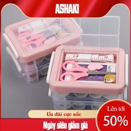 bộ kim chỉ may vá hộp vuông 3 tầng hộp kim chỉ may vá 20 món 3 tầng đồ đa năng - ASHAKI