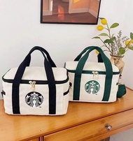 Starbucksกระเป๋าถือผ้าแคนวาสถุงใส่อาหารกลางวันทำงานถุงอาหารกลางวันนักเรียน