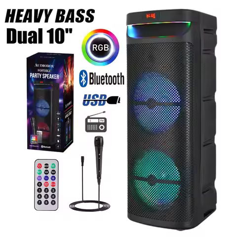 3000W Dual 10" Portable Bluetooth Party Speaker Subwoofer Heavy Bass Sound System DJ karaoke Speaker