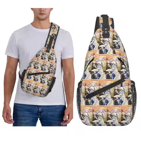 Frieren Beyond Journey's End Anime Chest Bag Men Sling Crossbody Backpack Chest Bag Travel Hiking Da