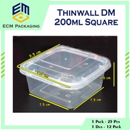 THINWALL DM 200ML SQUARE 25PCS | THINWALL DM 200 SQ | PLASTIC LUNCH BOX | FOOD CONTAINER