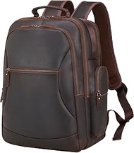 Men's Vintage Genuine Leather 17.3 Inch Laptop Backpack Extra Large Camping Travel Weekender Daypack
