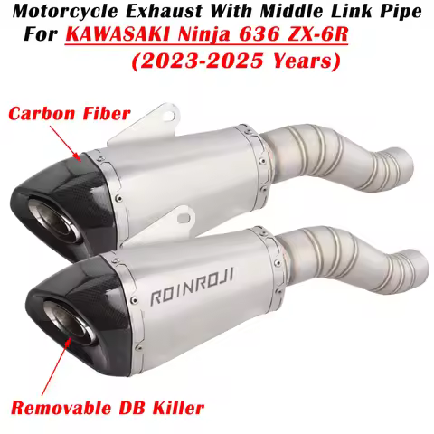 Slip On For KAWASAKI ZX-6R ZX6R ZX 636 2023 2024 2025 Motorcycle Exhaust Escape Modified Carbon Fibe