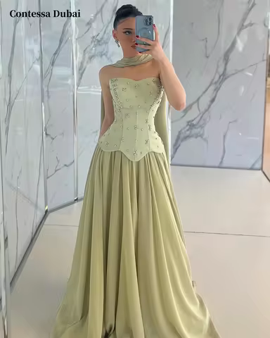 Contessa Dubai Customized Evening dresses A-line prom party dress 2025 Luxury Strapless Floor-length