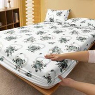 1pc Green Rose Heart Pattern Fitted Bedsheet, Fashionable Rustic Style Mattress Protector, Fresh And