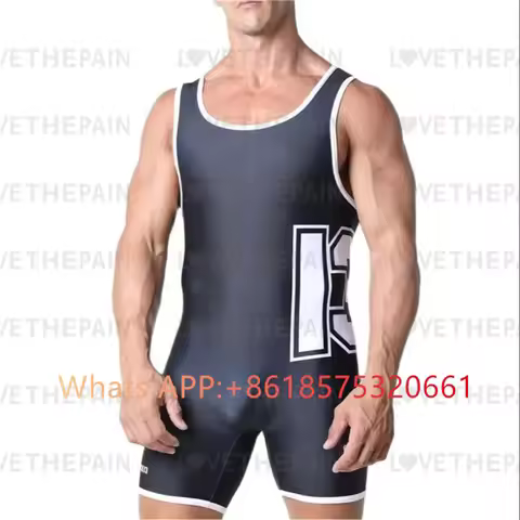 Wrestling Singlets Tight Suit Men's One Piece Fitness Bodysuit Boxing Sports Weightlifting PowerLift