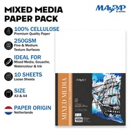 MayArt SC Mixed Media Paper Pack 250gsm 100% Cellulose A3/A4 Pek Kertas Media Campuran