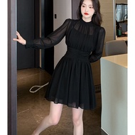 Long Sleeve Dress High Waist Narrow Sweet S-2XL French Niche Small Western Style Mid-Length A-Line T