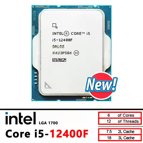 Intel Core i5 12400F New CPU i5-12400F 2.5 GHz 10NM L3=18M 65W LGA 1700 but no fan