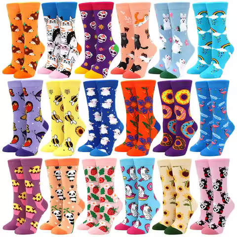 1 Pair Kawaii Women Socks Happy Funny Socks Fruit Harajuku Candy Colors Mid Socks Casual Crew Socks 