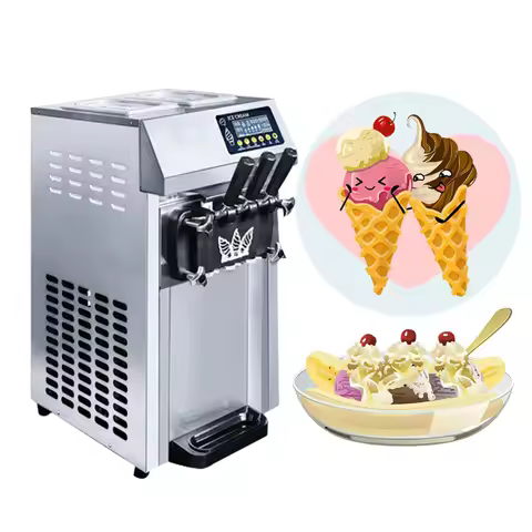 Soft Serve Ice Cream Machine Commercial Electric Ice Cream Makers Desktop Sundae 2+1 Flavors Ice Cre