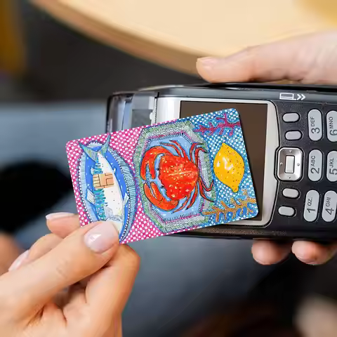 Colorful Sardine Lobster Fish Ocean Anime Cartoon Sticker Film Skin For Credit Card Debit Bank Bus C