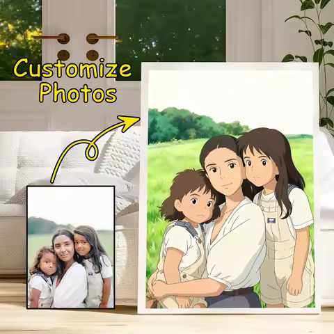 1 Piece Custom Family Portrait Anime Cartoon Wall Art - Personalized Photo to Cartoon Character Canv
