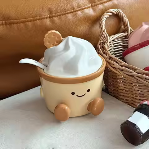 Salt Cellar Cute Cartoon Ceramic Kitchen Utensils with Lid And Spoon Ceramic Salt Cellar for Kitchen