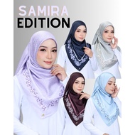 [SAMIRA] SET A TUDUNG BAWAL PRINTED BATU SWAROVSKI SATIN BIDANG 45 bawal corak murah flowy printed square hijab