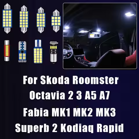For Skoda Octavia 2 3 A5 A7 Fabia MK1 MK2 MK3 Kodiaq Superb 2 Rapid Roomster Sedan Combi Car LED Int