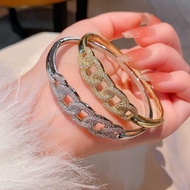 Gemstone motif bangle bracelet, silver and gold women's bangle bracelet