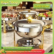 5L Round Chaffing Dish 304 Stainless Steel Food Warmer Double Bow with Lid Holder Hot Pot Alcohol St