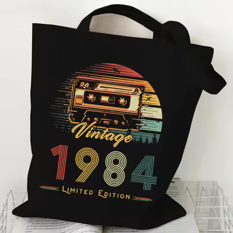 Handbags for Women 1984 Vintage Canvas Shopping Bags 1980~1989 Design Tote Bags for Women Folding Ec