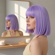Womens Light Purple Wig, Cosplay Bob Cut, Organic Fiber, Premium Short or Long
