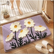 Purple Bathroom Mat with Flowers, Entryway 3D Flocked High-Low Water-Absorbing Mat, Forest Style Flo