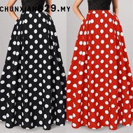 Skirt Polkadots Tema Retro 60an 70an Saloma Pramlee Polka Dot High Waist Party Swing Pleated Dinner 