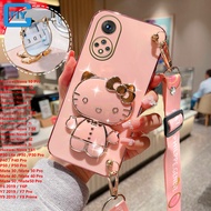 Fashion Hello Kitty Cat Cartoon Phone Case with Bracket Strap Lanyard for Huawei Nova 10 Pro 9 SE 9 8i 8 SE 7i 7 SE 5T 4E 3i Y61 P30 Lite P30 P40 P50 Pro Mate 30 40 50 60 Pro Y6P Y6 Y7 Pro Y9 Prime