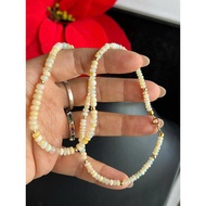 Natural white opa.l stone necklace with 3.5mm to 5.2mm beads, 42 cm long, mixed with 13 3mm gold mar