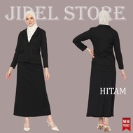 Setelan Blazer Rok Set Wanita Satu Set Blezer Panjang Rok LINE A Hitam dan Abu Cewek Formal Kerja Ka