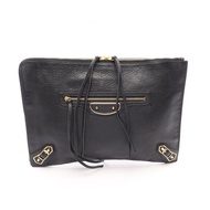 【二手】巴黎世家 (Balenciaga) BALENCIAGA Second Bag Clutch Bag Classic Metallic Edge 390186 黑色皮革金屬邊手拿包 女士