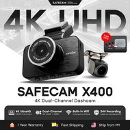 【UPGRADED TO 4K 2160P】SAFECAM X400 Dual Dashcam 4K Front + 1080P Rear | WiFi App Control | 24H Parki