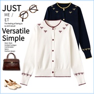 Eshine Knitwear woman crop cute Embroidered Cherry top Long-sleeved V-neck gentle Knitted cardigan