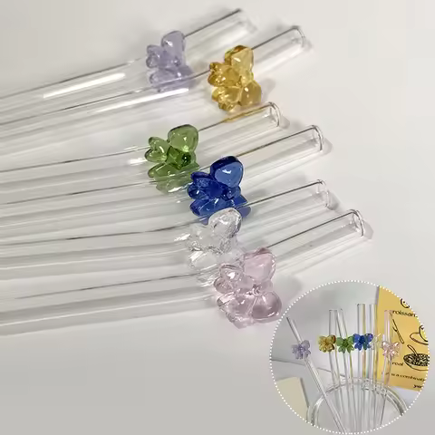 19cm 8mm Glass Straw Cute Bowtie Reusable Heat-Resistant Straw Cocktail Juice Drinking Smoothie Stra