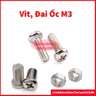 Pack of 10 - M3 round head screws 5mm, 8mm long - M3*5,M3*8, M3 Hexagonal Nut - inner diameter 3mm