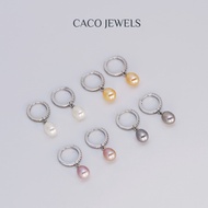 CACO Freshwater Pearl Huggies Earrings 925 Silver Diamond Zirconia "Annie" (1 Pair)