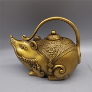 Antique Brass Pot Zodiac Mouse Teapot Wine Pot Decoration Brass Mouse Tea Set Copper Pot Living Room