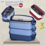 [SG stock]cherry™ 304 Thermal Insulation Lunch Box Stainless Steel Three Layers Blue Thermal Lunch B