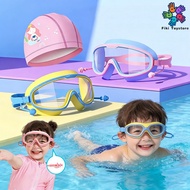 Kids Swimming Goggles with Earplugs Waterproof Anti-fog Silicone Children Large Frame HD Goggles Set