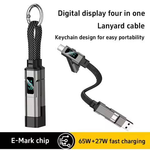 65W USB-C to USB-C Digital Display Cable 4-in-1 Fast Charging Mini Keychain Short Cord for iPhone 17