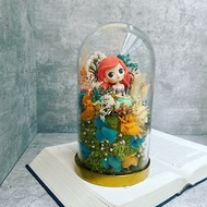 【正版公仔做的小美人魚玻璃夜燈(大型)】永生花|乾燥花|玻璃罩