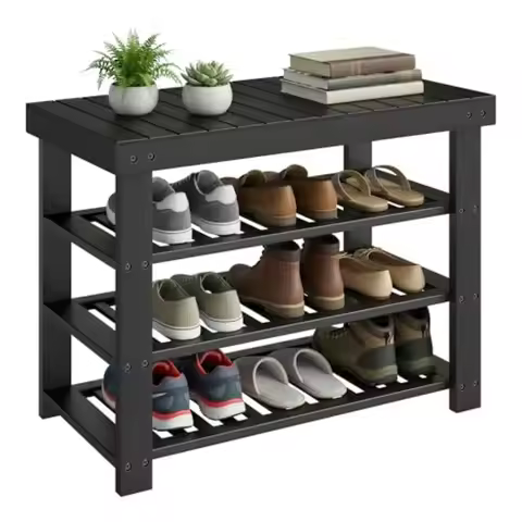 Shoe Rack Bench, 4 Tier Bamboo Shoe Storage Organizer, Entryway Bench, for Living Room, Bathroom, Be