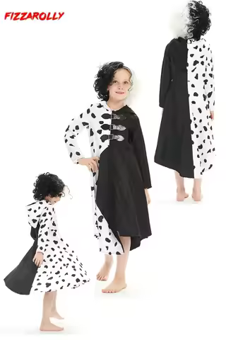 Choice Kids Children Cruella Cosplay Fantasy Roleplay Costume Dress Girls Fancy Disguise Outfits Hal