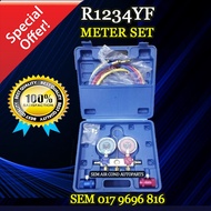 R1234YF MANIFOLD GAUGE AIR COND METER SET (CAR AIRCOND SYSTEM) R1234 METER HOSE RED BLUE COUPLER KIT